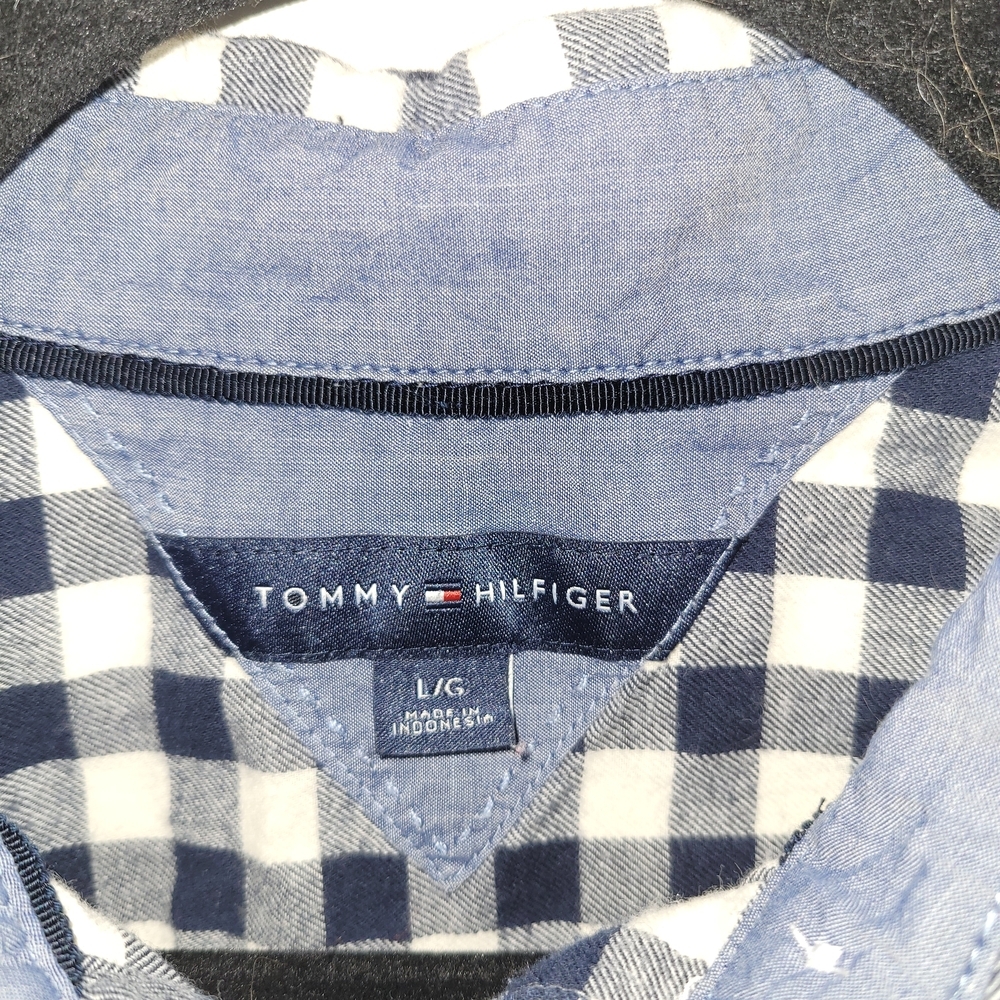 Tommy Hilfiger Woman's Collared Blue and White Plaid Blouse Cotton - Picture 3 of 5